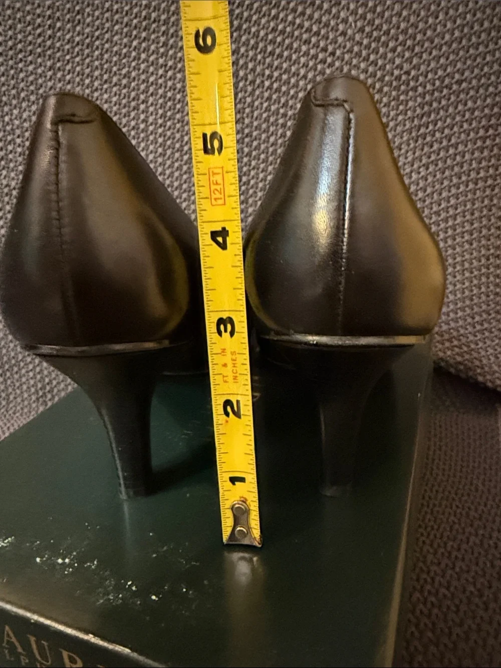 Lauren Ralph Lauren Black Leather Low Heel Pumps with Gold Accent